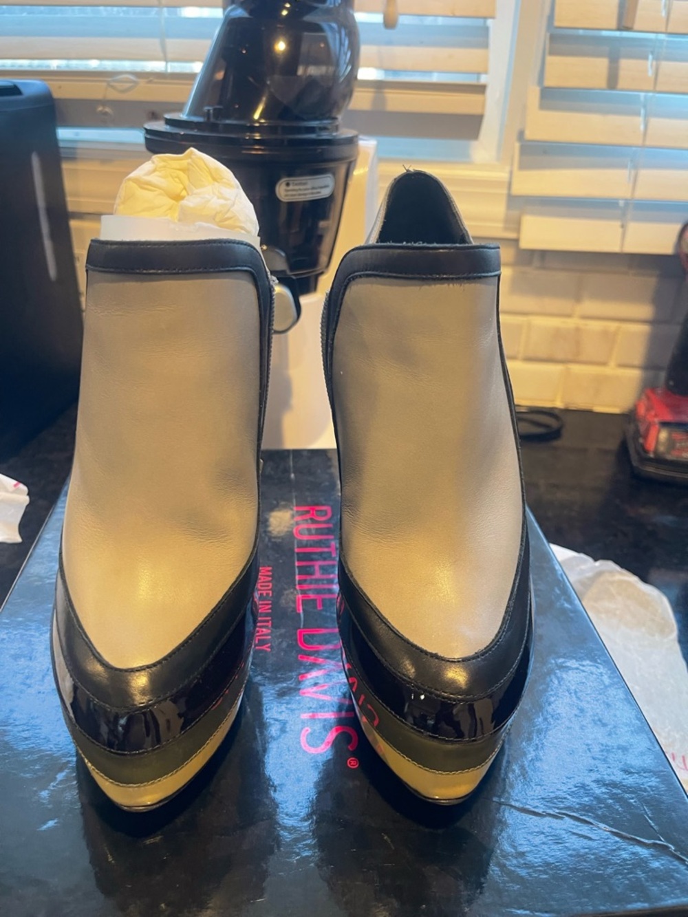Ruthie Davis Cement and Black Platform Booties